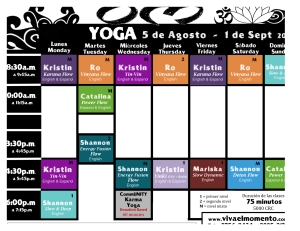 Yoga Schedule Aug 5 to Sept 1, 2013